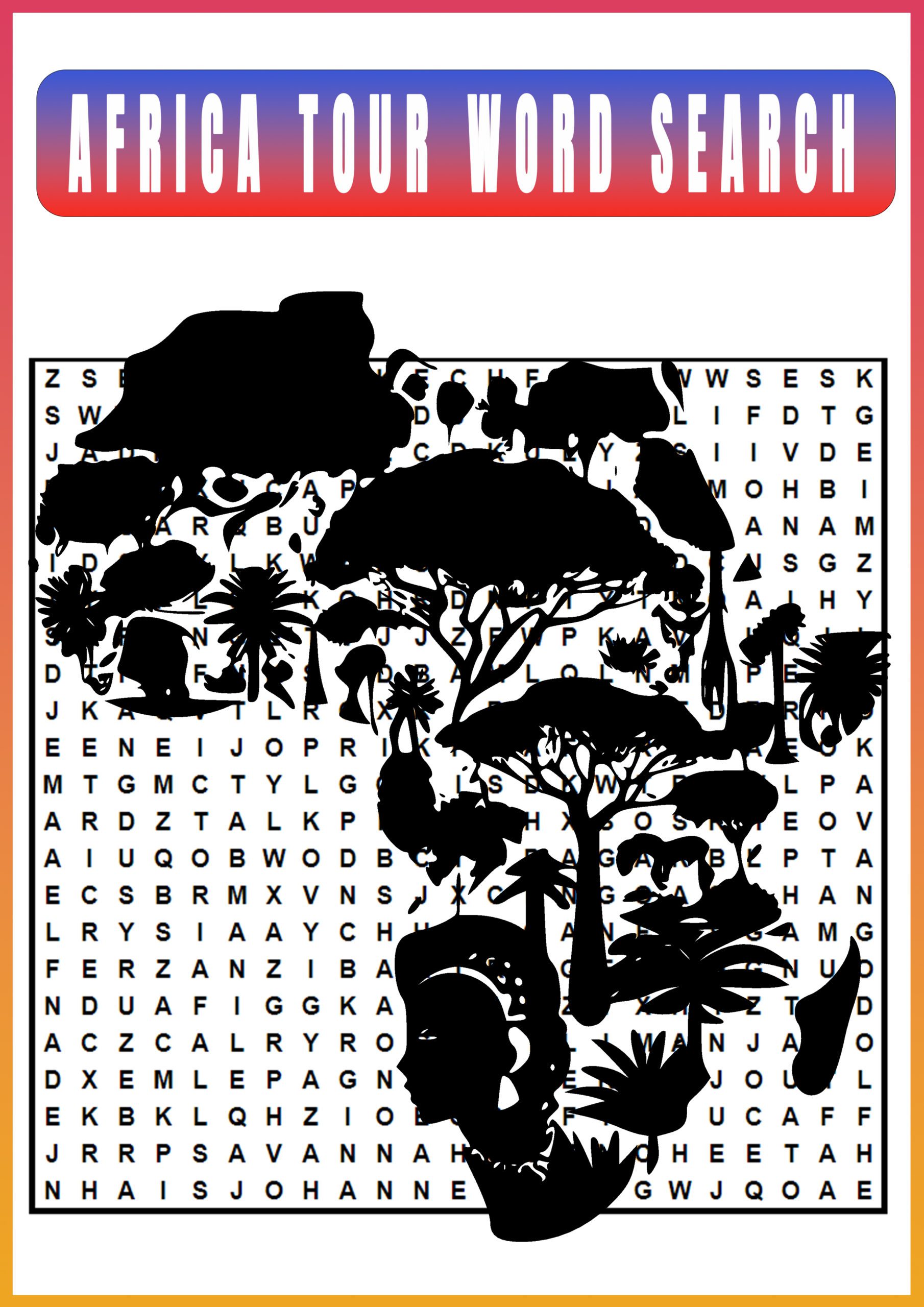 africa tour word search